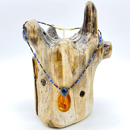 Bernstein-Collier Sodalith - 925er Sterling Silber vergoldet