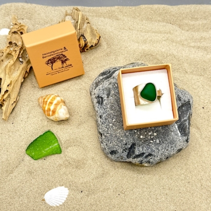 Meerglasring 925er Sterling-Silber -  dunkles grün