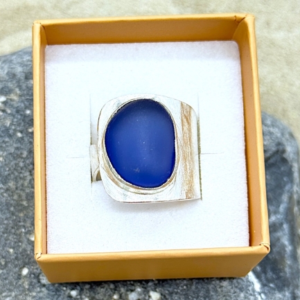 Meerglasring 925er Sterling-Silber - Königsblau