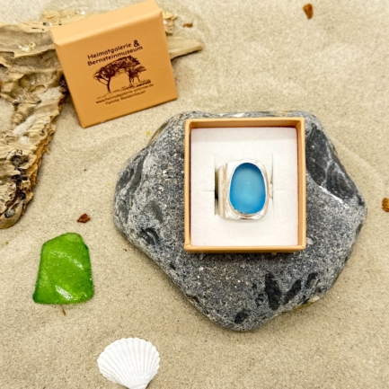 Meerglasring 925er Sterling-Silber - bläulich türkis