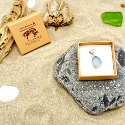 Meerglas-Anhänger 925er Sterling-Silber - Ostseeblau