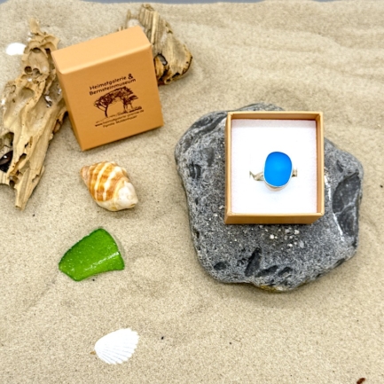 Meerglasring 925er Sterling-Silber - dunkles türkis