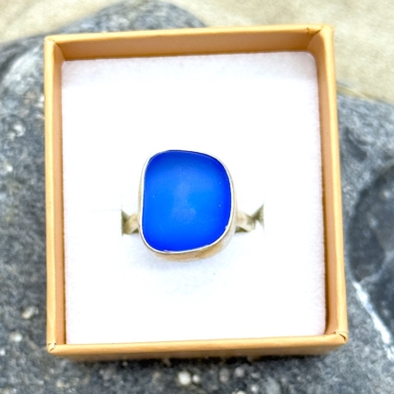 Meerglasring 925er Sterling-Silber  - Königsblau