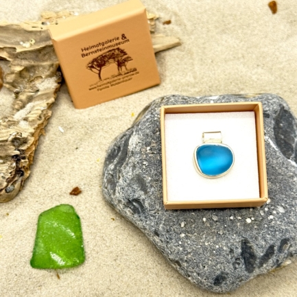 Meerglas-Anhänger 925er Sterling-Silber - bläulich türkis