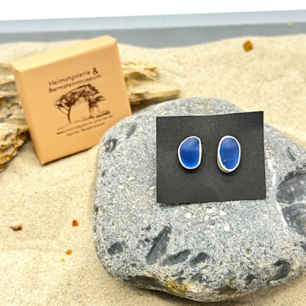 Meerglas Ohrstecker 925er Sterling-Silber - blau