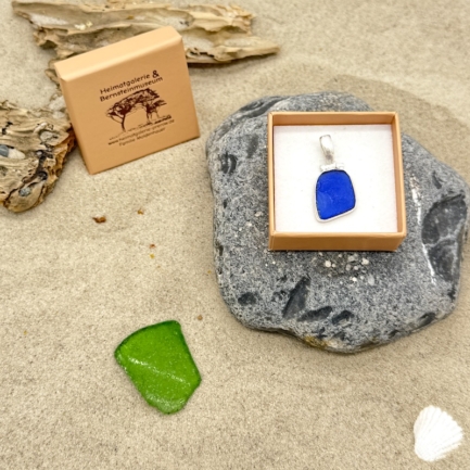 Meerglas-Anhänger 925er Sterling-Silber -dunkles Blau