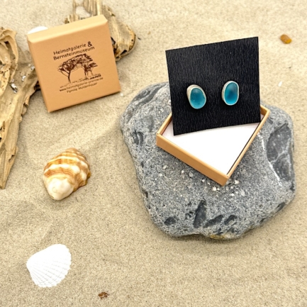 Meerglas Ohrstecker 925er Sterling-Silber - türkis