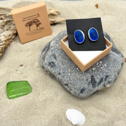 Meerglas Ohrstecker 925er Sterling-Silber - blau