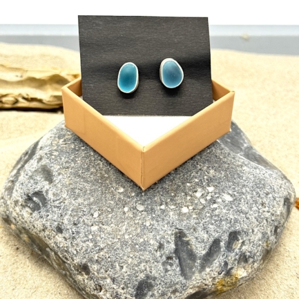 Meerglas Ohrstecker 925er Sterling-Silber - türkis