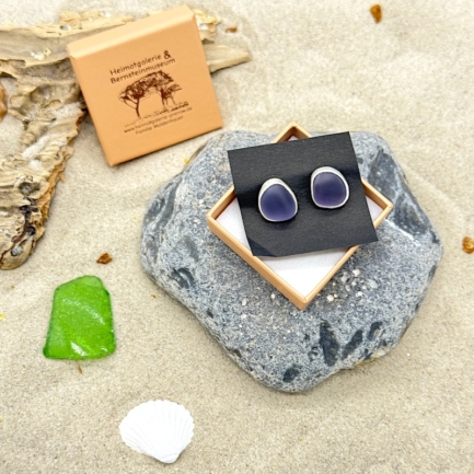 Meerglas Ohrstecker 925er Sterling-Silber - dunkel lila