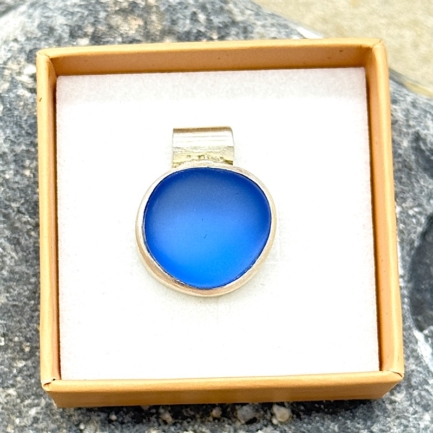 Meerglas-Anhänger 925er Sterling-Silber - Blau
