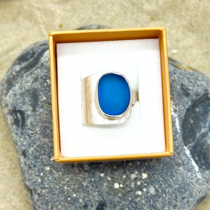 Meerglasring 925er Sterling-Silber  - Bläulich