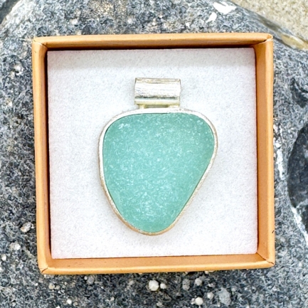 Meerglas-Anhänger – Frozen 925er Sterling-Silber – Helles Grün/Blau