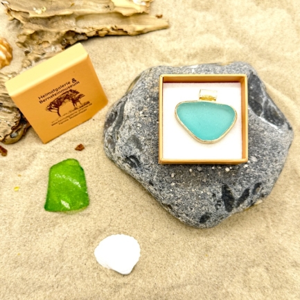 Meerglas-Anhänger – Frozen 925er Sterling-Silber – Türkisbläulich