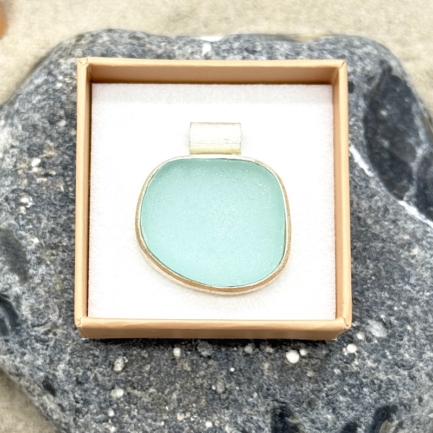 Meerglas-Anhänger – Frozen 925er Sterling-Silber – Helles Grün/Blau