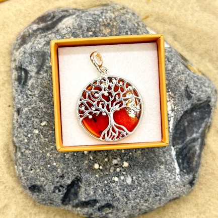 Lebensbaum 925er - Sterlingsilber mit Bernstein - "Malerisch"