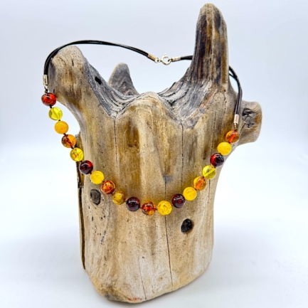 Collier - Bernstein - Leder mit Karabinerverschluss - Klein