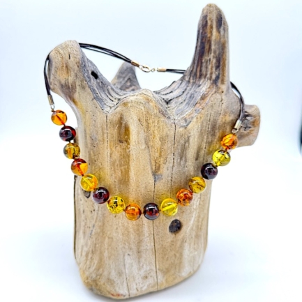 Collier – Bernstein – Leder mit Karabinerverschluss – Groß