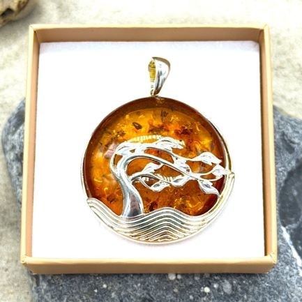 Windflüchter Bernstein/925-er Sterling Silber Silber massiv Kognak