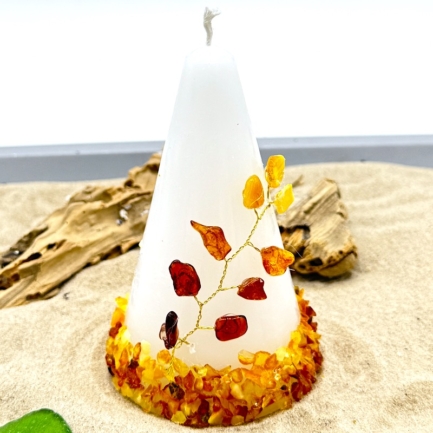 Bernsteinkerze – Kegel – weiß