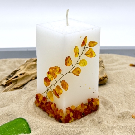 Bernsteinkerze – Quader – weiß