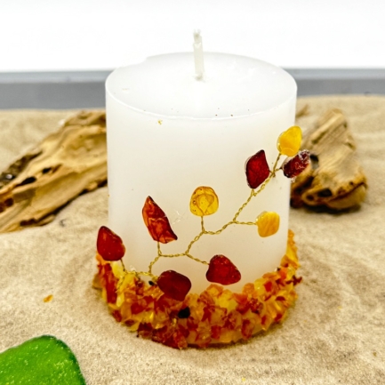 Bernsteinkerze – Zylinder klein – weiß