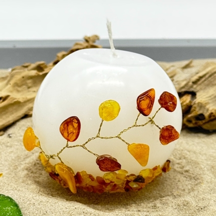 Bernsteinkerze – rund klein – weiß