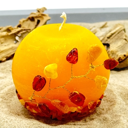 Bernsteinkerze - rund klein - orange